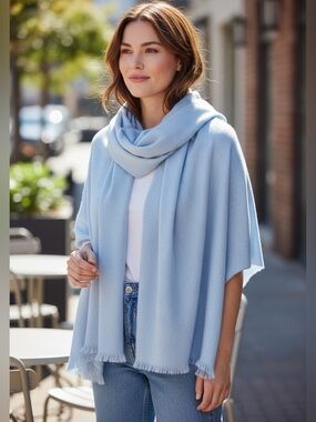 Soft Knit Light Blue Sparkly Wide Scarf